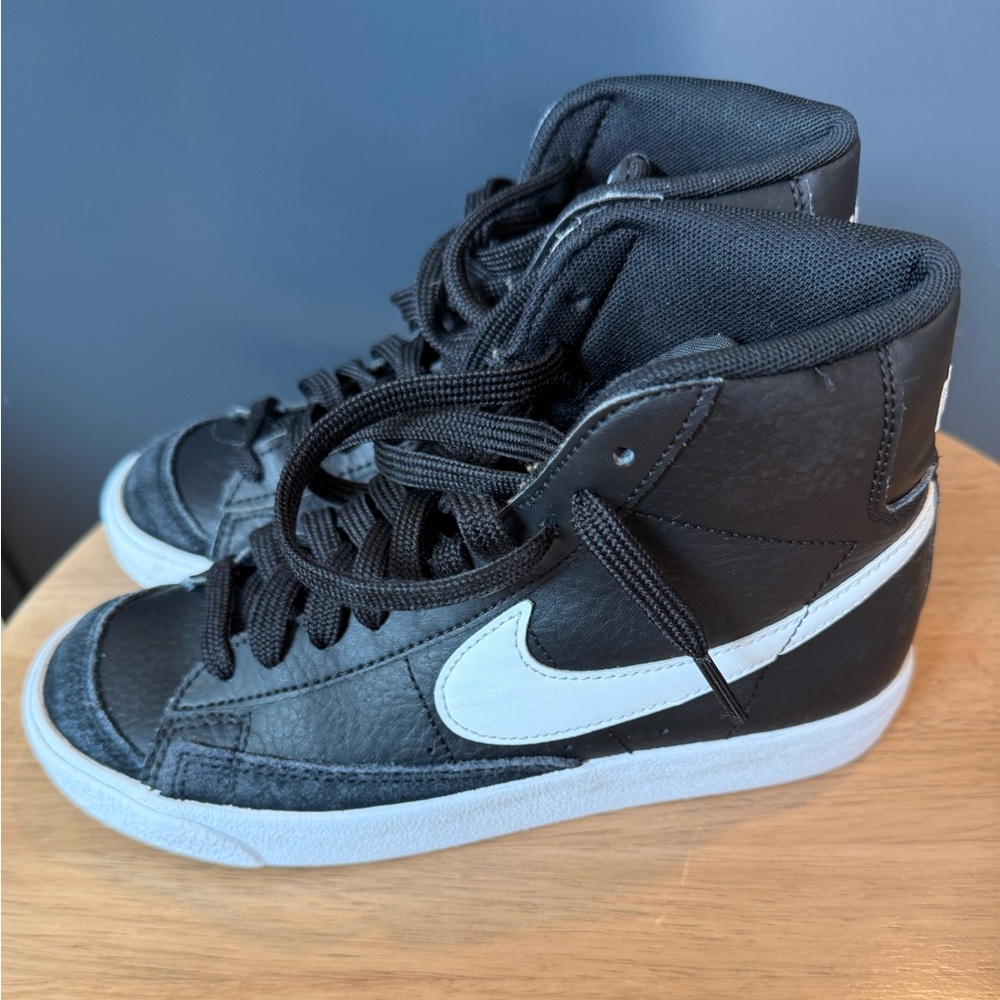 Kids Nike Black and White Mid-High Leather Sneakers